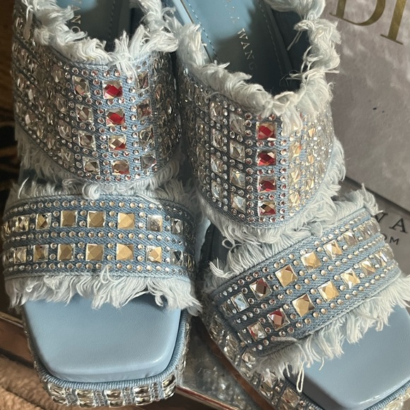 Azalea Wang Shoes - Elegant Blue Embellished Women's Mules